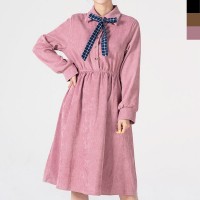 BBT 8807 여자체크끈리본포인트긴팔원피스